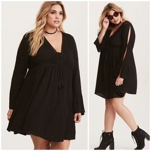 Torrid Gauze Lace Up V Neck Skater Mini Dress